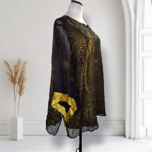 Citron Santa Monica Kimono Sleeve Top Size 4X Burnout Chiffon Phoenix Silk - Picture 3 of 16